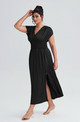 Curveins Plus Size Elegant Sleeveless Ruffled Shirred Maxi Dress