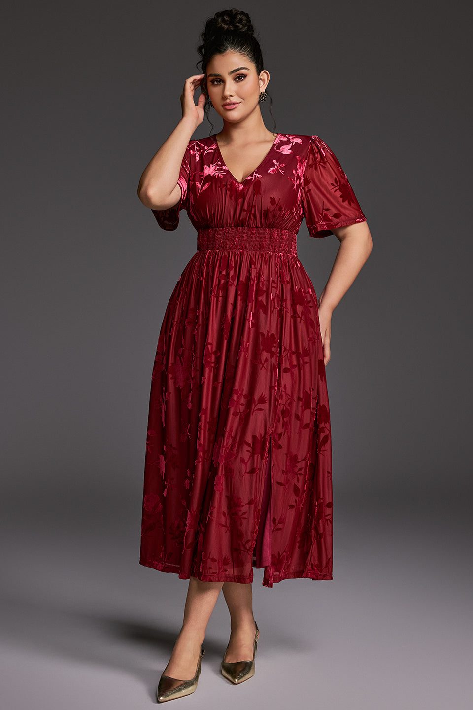 Curveins Plus Size Velvet Plain Maxi Dress
