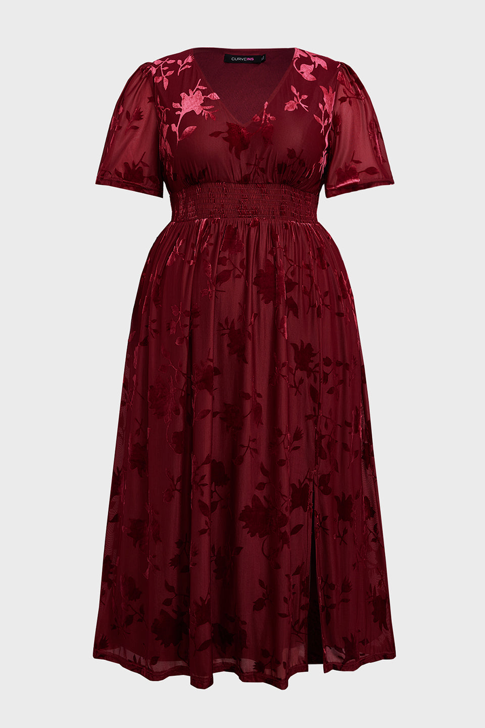 Curveins Plus Size Velvet Plain Maxi Dress