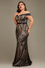 Curveins Plus Size Off-Shoulder Floral Pattern Curve-Hugging Mermaid Maxi Dress