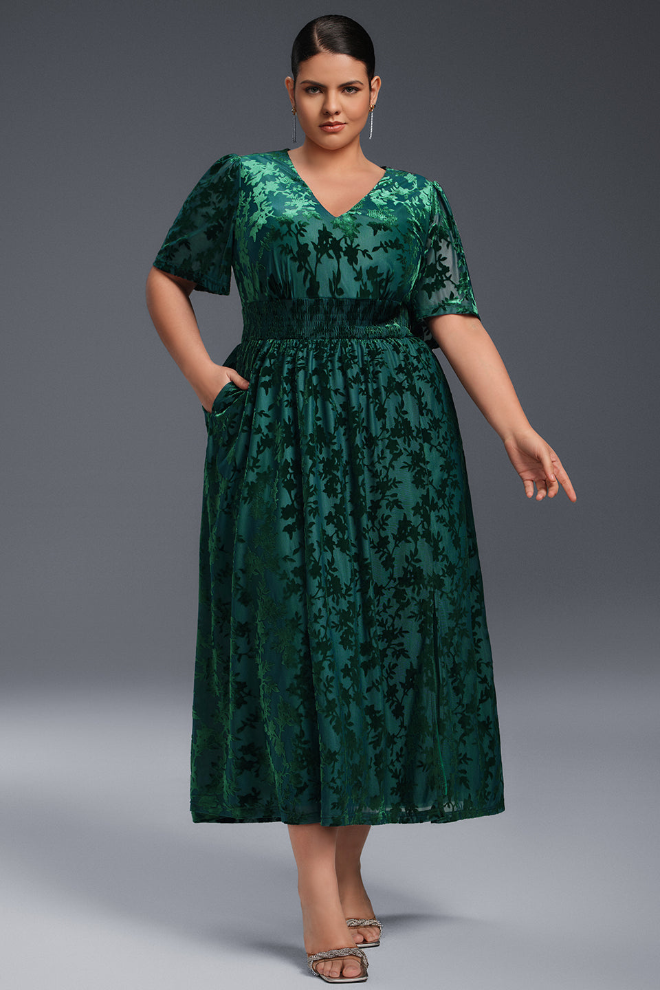 Curveins Plus Size Velvet Plain Maxi Dress