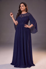 Curveins Plus Size Crew Neck Cape Sleeve Panelled Elegant Flowy Maxi Dress