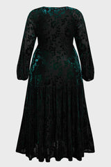 Curveins Plus Size V-Neck Flowy Bell Sleeves Pleated Velvet Maxi Dress