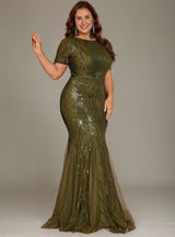 Curveins Plus Size Round Neck Floral Sequins Mermaid Maxi Dress