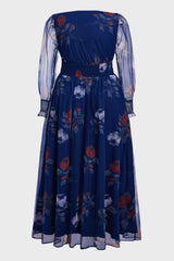 Curveins Plus Size V-Neck Floral Mesh Maxi Dress