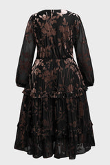 Curveins Plus Size Velvet V-Neck Lantern Sleeve Tiered Maxi Dress