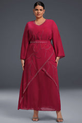 Curveins Plus Size Rhinestone Asymmetrical Hem Chiffon Dress