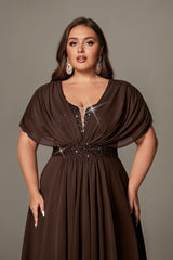 Curveins Plus Size V-Neck Short Sleeve Asymmetrical A-Line Maxi Dress