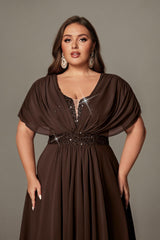 Curveins Plus Size V-Neck Short Sleeve Asymmetrical A-Line Maxi Dress