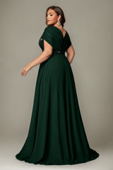 Curveins Plus Size V-Neck Short Sleeve Asymmetrical A-Line Maxi Dress