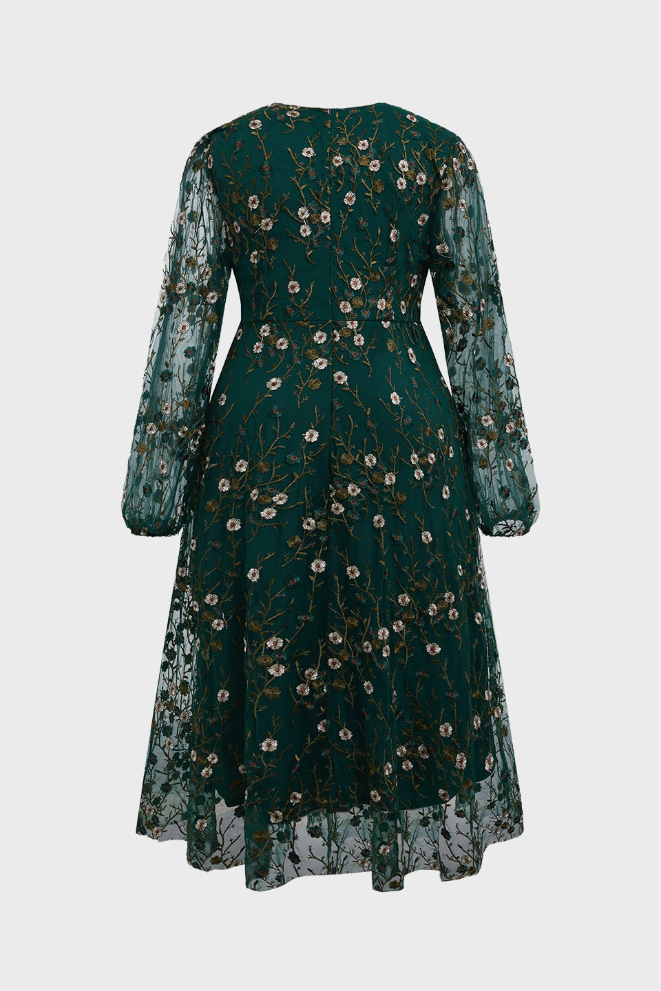 Curveins Plus Size V-Neck Ruffle Sleeve Embroidered Midi Dress