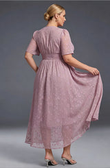 Curveins Plus Size V-Neck High-Waist Pleated Maxi Dress