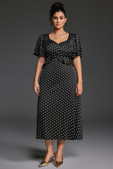 Curveins Plus Size V-Neck Double-Layered Ruffle Sleeve Maxi Dress