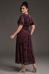 Curveins Plus Size Velvet Surplice Vintage Plain Maxi Dress