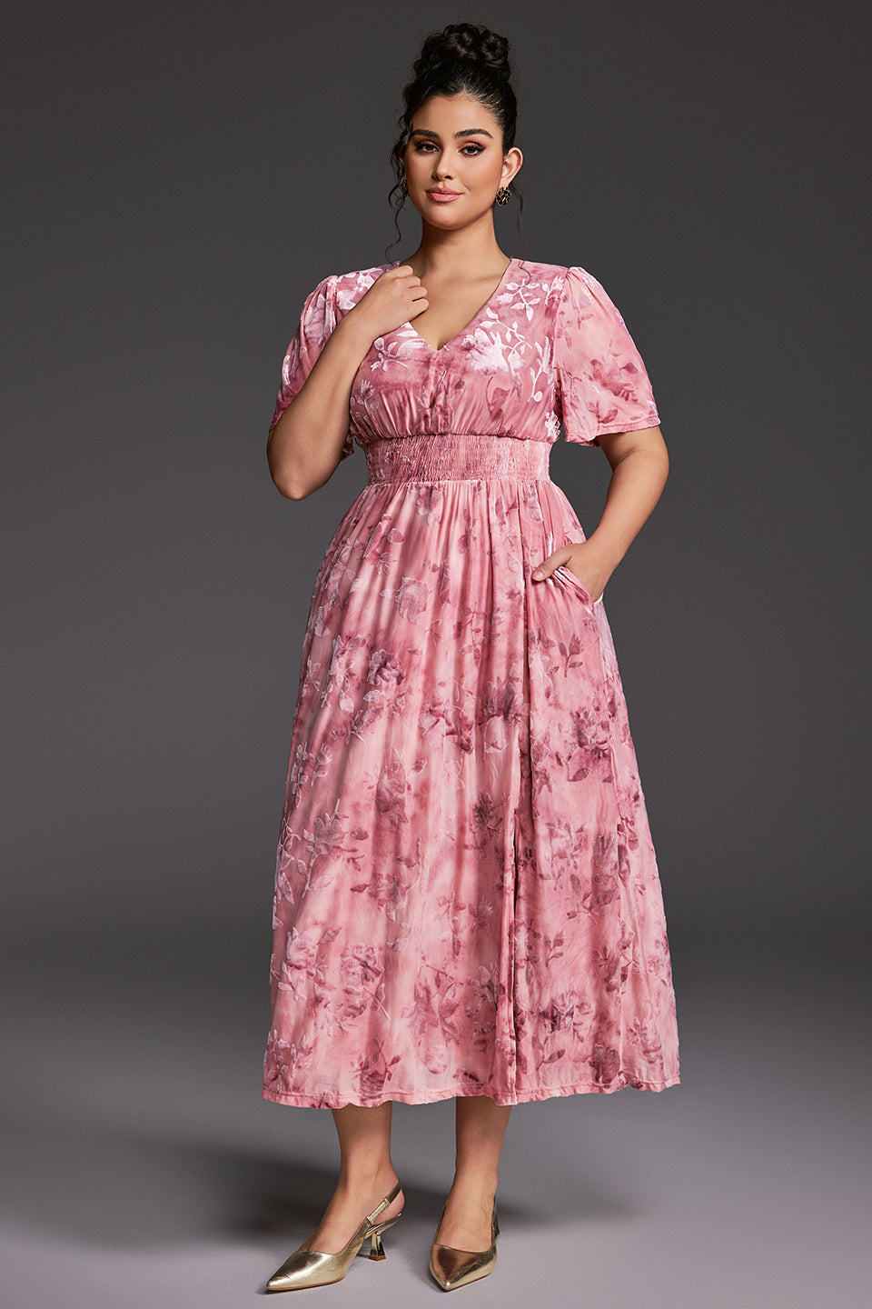 Curveins Plus Size Velvet Plain Maxi Dress