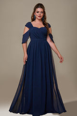 Curveins Plus Size Off-Shoulder Slit Waist-Defining Elegant Maxi Dress