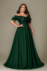 Curveins Plus Size Off-Shoulder Short Sleeve A-Line Maxi Dress