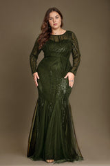 Curveins Plus Size Round Neck Long Sleeve Sequin Bodycon Maxi Dress