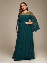Curveins Plus Size Round Neck Long Sleeve Cinched Waist Maxi Dress