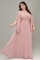 Curveins Plus Size V Neck Batwing Sleeve Chiffon Maxi Dress Elegant Flowing Fit