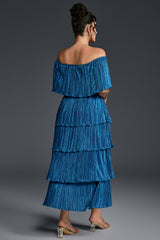 Curveins Plus Size Off-Shoulder Pleated Tiered Maxi Dress