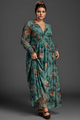 Curveins Plus Size Round Neck Striped Sequin Cape Top Gradient Maxi Dress