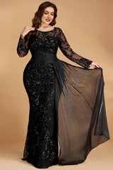 Curveins Plus Size Round Neck Embroidered Tie-Sash Bodycon Maxi Dress