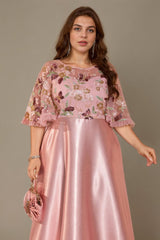 Curveins Plus Size Round Neck Batwing Sleeve Ruffle Patchwork Elegant Maxi Dress
