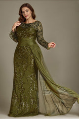 Curveins Plus Size Round Neck Embroidered Tie-Sash Bodycon Maxi Dress