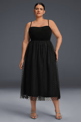 Curveins Plus Size Sleeveless Plain Dot Midi Dress