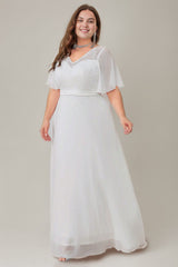 Curveins Plus Size Flowy Chiffon V-Neck Formal Maxi Dress