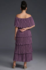 Curveins Plus Size Off-Shoulder Pleated Tiered Maxi Dress