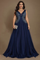 Curveins Plus Size V-Neck Sleeveless Waist-Defined Maxi Dress