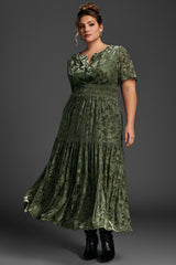Curveins Plus Size Velvet V-Neck Ruched Dress