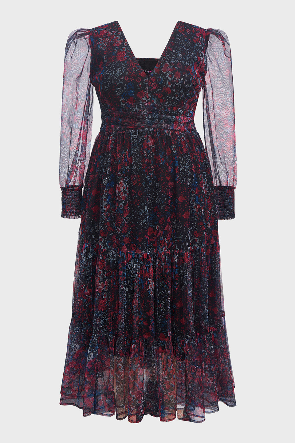 Curveins Plus Size V-Neck Floral Asymmetrical Hem Midi Dress