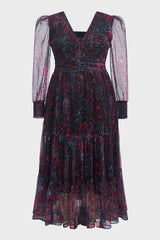 Curveins Plus Size V-Neck Floral Asymmetrical Hem Midi Dress