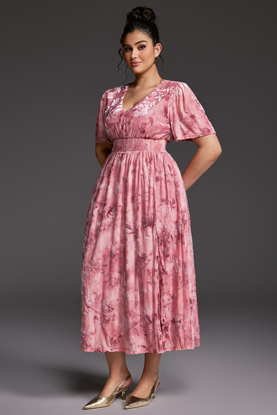 Curveins Plus Size Velvet Plain Maxi Dress