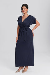 Curveins Plus Size Elastic Waist Shirred Black Maxi Dress