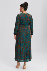 Curveins Plus Size Green Floral Velvet Wrap Maxi Dress