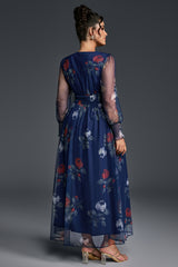 Curveins Plus Size V-Neck Floral Mesh Maxi Dress