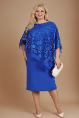 Curveins Plus Size Ruffle Sleeve Embroidered Fitted Midi Dress