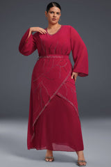 Curveins Plus Size Rhinestone Asymmetrical Hem Chiffon Dress