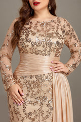 Curveins Plus Size Round Neck Embroidered Tie-Sash Bodycon Maxi Dress