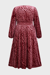 Curveins Plus Size V-Neck Long Sleeves Floral Midi Dress