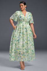 Curveins Plus Size V-Neck Floral Print Maxi Dress