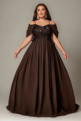 Curveins Plus Size Off-Shoulder Short Sleeve A-Line Maxi Dress