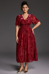 Curveins Plus Size Velvet Plain Maxi Dress