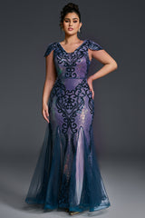 Curveins Plus Size Sequin V-Neck Bodycon Maxi Dress