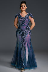 Curveins Plus Size Sequin V-Neck Bodycon Maxi Dress