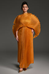 Curveins Plus Size All-Over Pleated Long Maxi Dress Flowy Feminine Chic Evening Style